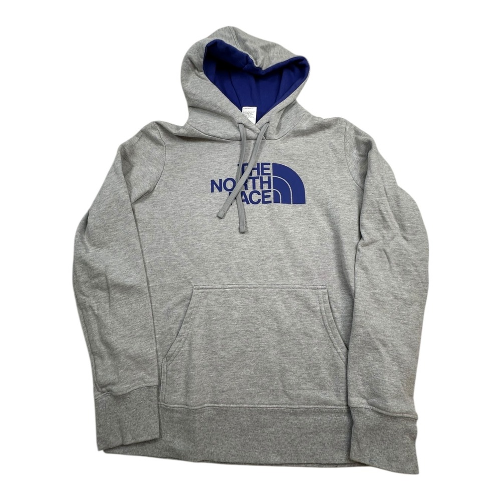 The North Face Gray Hoodie Blue Lined Hood Pocket Logo‎ Women's Size S